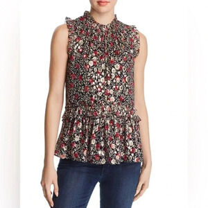 Kate Spade Large Floral Park Silk Sleeveless Ruffle Top Metallic Clip Dot